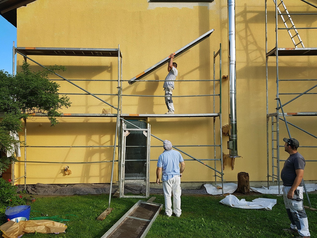 framework, build up, painter, house, scaffolded, renovate, shadow play, painter, painter, painter, painter, painter