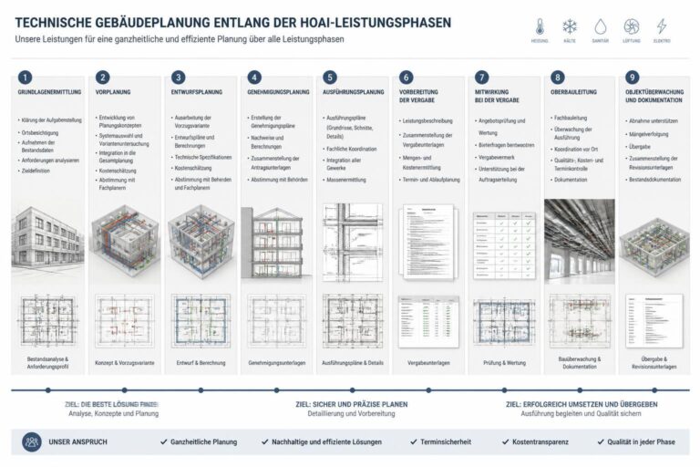Technische Gebäudeplanung entlang der HOAI-Leistungsphasen